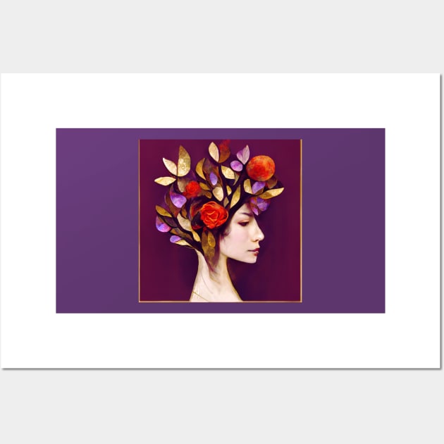 tree, flower, rose, gold, silver, red, purple, woman Wall Art by AnnaMartaFoley